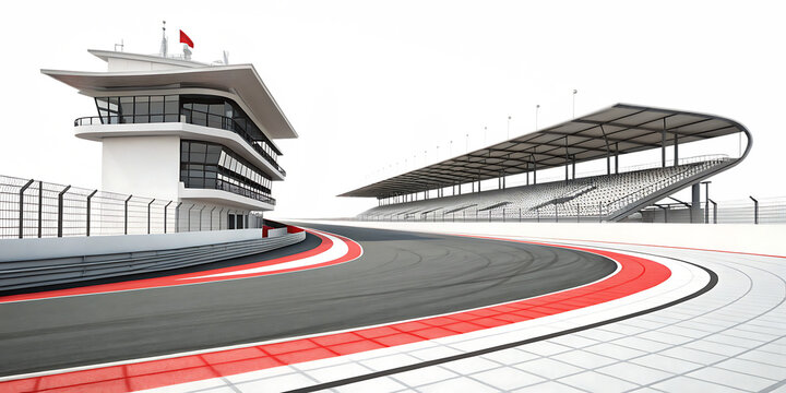 Empty Race Track with Modern Grandstand isolated on white background as transparent. PNG. AI GENERATED