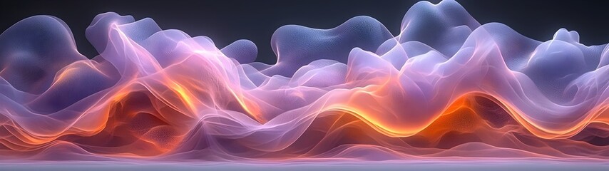 Fototapeta premium A mesmerizing abstract wave of flowing shapes in soft lavender and orange hues, creating an ethereal atmosphere that invokes a sense of calm and fluidity.