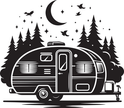 Caravan camper vehicle silhouette vector illustration isolated on a white background