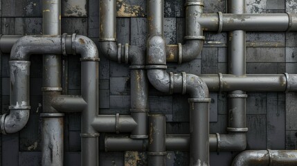 Industrial Maze Design: Top View of Metal Pipes for Commercial Banners and Posters