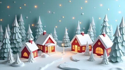 house christmas paper art vector illustration