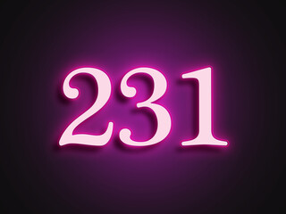 Pink glowing Neon light text effect of number 231.