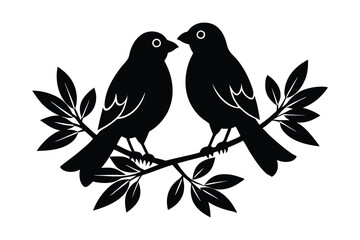 Romantic Couple on a Branch Vector Illustration - Silhouette Art of Lovebirds Embracing, Perfect for Valentine's and Decorative Design