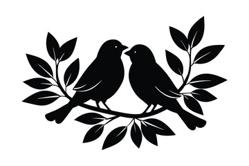 Romantic Couple on a Branch Vector Illustration - Silhouette Art of Lovebirds Embracing, Perfect for Valentine's and Decorative Design