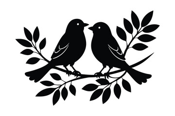 Romantic Couple on a Branch Vector Illustration - Silhouette Art of Lovebirds Embracing, Perfect for Valentine's and Decorative Design