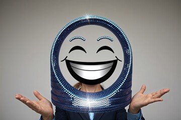 Three Dimensional Shimmering Joyful Emoticon with Radiant Expression