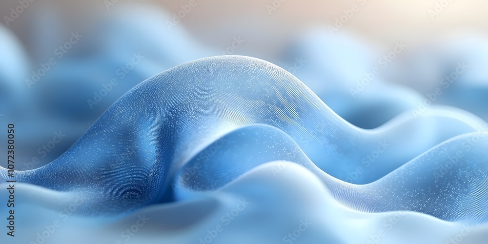 Poster A close-up view of undulating light blue fabric, creating a soft, serene atmosphere. The smooth curves and delicate texture evoke a calming sensation, perfect for design themes.
