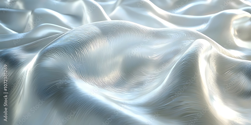 Poster a close-up view of soft, flowing white fabric with gentle waves and subtle textures, creating a sere