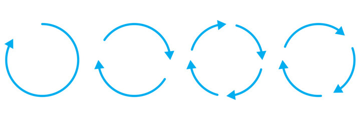 Circle Arrow icon set vector illustration, refresh, reload, Set of circle arrows rotating, different circular arrows of blue color isolated, recycle sign, Arrow clock wise rotating symbol, arrow sign