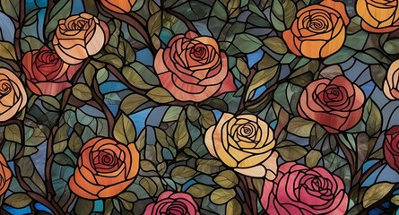  stained glass rose window with floral art with gothic style