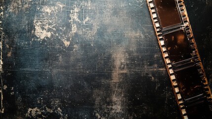 Obraz premium A strip of old film on a distressed black background.