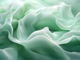 Obraz premium A serene abstract composition featuring textured layers of soft green and white waves, evoking a calming and ethereal atmosphere.