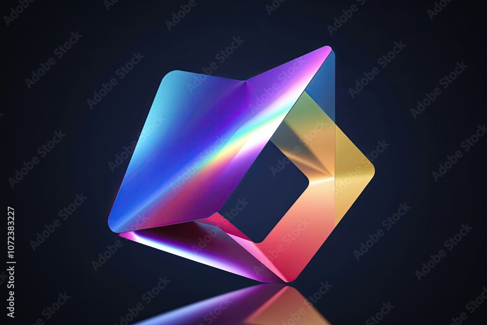 Poster futuristic 3d colorful abstract shape with refraction on dark background