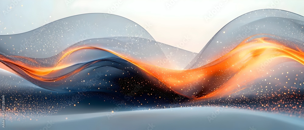 Poster an abstract image featuring flowing waves of translucent material, with soft shades of blue and vibr