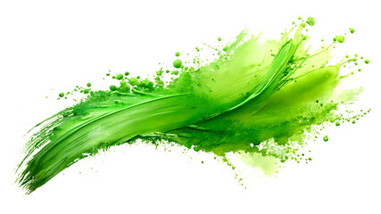 Abstract green Brush Stroke with Ink Splashes Isolated on a White Background for a Minimalist Look