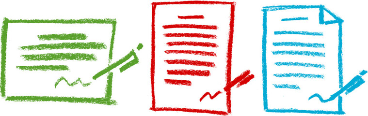 Document Sign Icon Crayon Chalk Drawing Vector Set