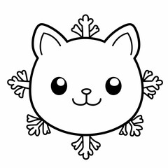 Fototapeta premium Educational coloring book for kids and toddlers , snowflake cat, Christmas, cartoon style , linear art.