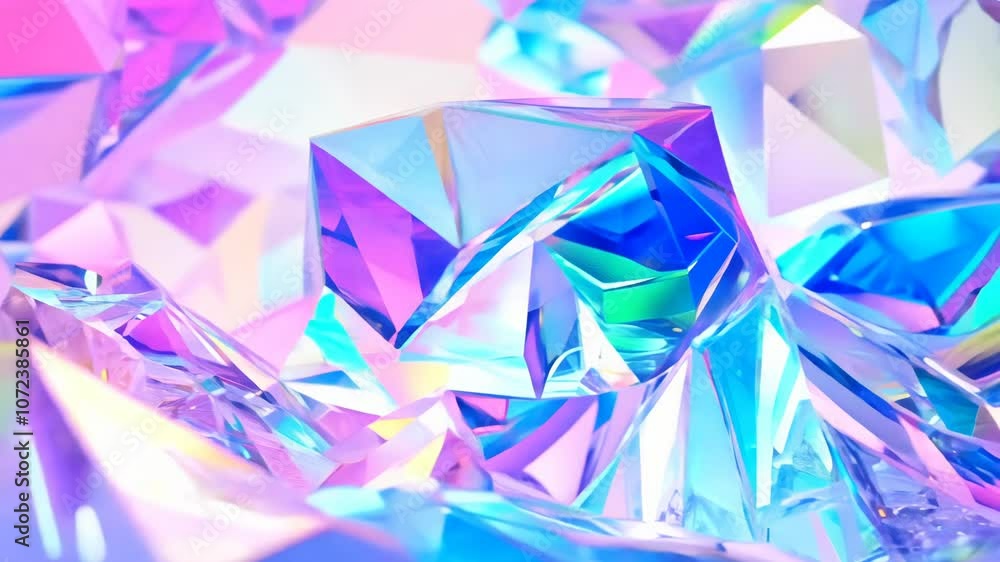 Aufkleber abstract holographic crystal shapes in motion on iridiscent violet background