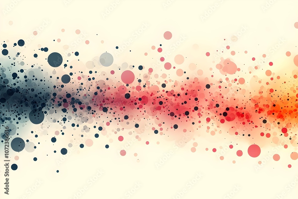 Poster an abstract composition featuring a gradient of colorful circles in shades of blue, red, and orange,
