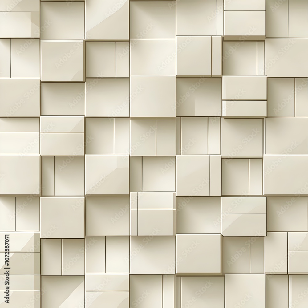 Poster An abstract composition featuring a textured wall of interlocking geometric shapes in soft beige tones, creating a modern and sophisticated visual appeal.