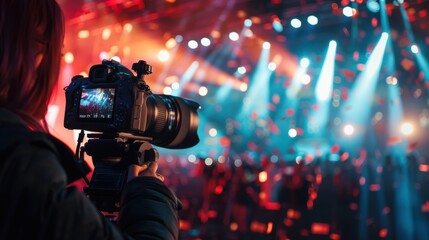 Professional Photographer at Vibrant Product Launch Event with Enthusiastic Crowd