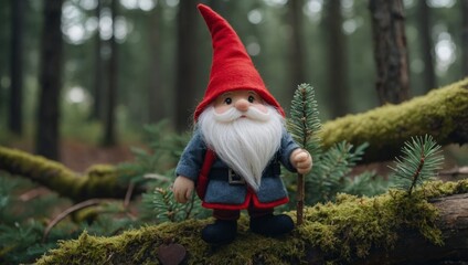 Cute little gnome in the forest