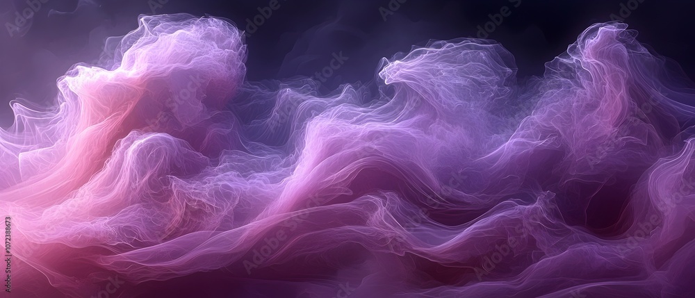 Poster a mesmerizing abstract landscape featuring ethereal waves of soft pinks and purples, creating a drea