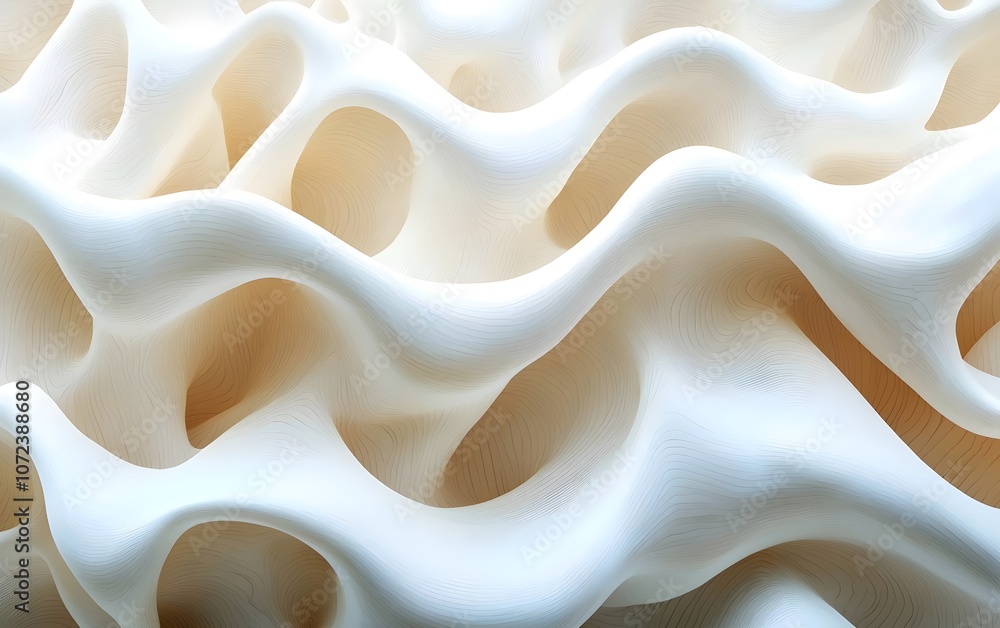 Poster abstract white textured waves creating a soft, fluid appearance, evoking a sense of tranquility and 