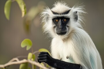 Close-up Portrait of a White-faced Monkey with Black Fur and Golden Eyes