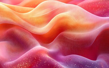 Obraz premium A mesmerizing close-up of flowing, translucent fabric in vibrant hues of orange and pink, creating a dreamy and ethereal atmosphere.