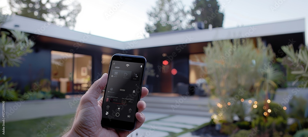 Poster smart home security system interface with modern architecture design