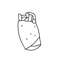 handrawn line cartoon bread and drink cafe doodles design. element stock