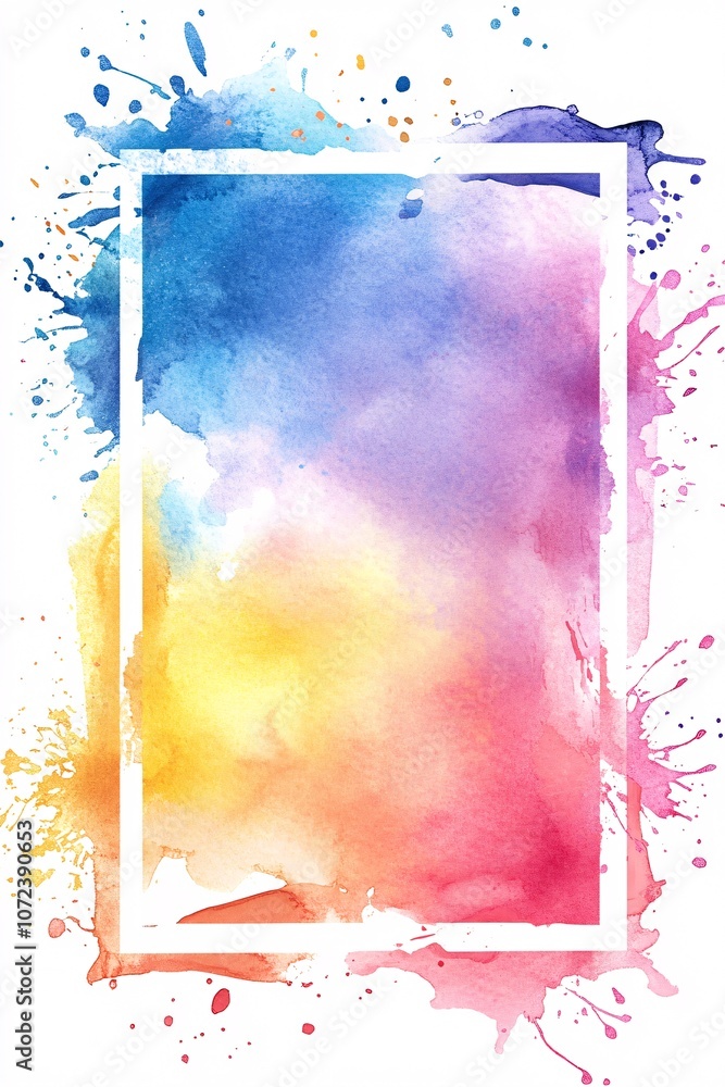 Poster a rectangular frame with watercolor splashes around the edges