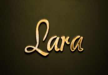 Old gold text effect of Turkish name Lara with 3D glossy style Mockup.