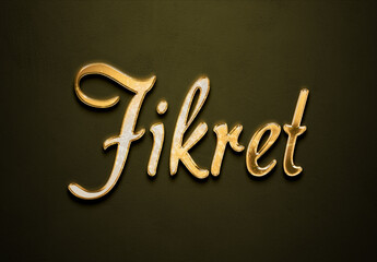 Old gold text effect of Turkish name Fikret with 3D glossy style Mockup.