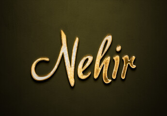 Old gold text effect of Turkish name Nehir with 3D glossy style Mockup.