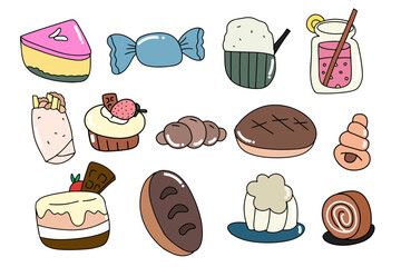 set of handrawn popular bakery bread doodle cartoon design