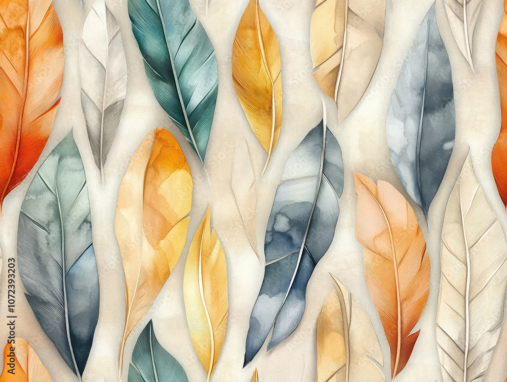 Poster a colorful array of delicately crafted leaves in various shades, creating an elegant and soothing bo