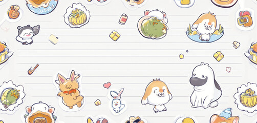  Animal-themed seamless pattern with playful illustrations on a white background