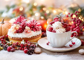 cup of coffee and christmas cookies