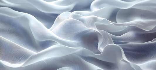 Obraz premium A close-up view of flowing, translucent fabric showcasing gentle curves and soft textures in a serene color palette of blues and whites, evoking a sense of tranquility.