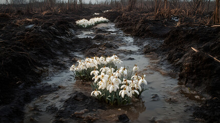 A Picture of Renewal: The Appearance of Snowdrops After Thaw in Springtime