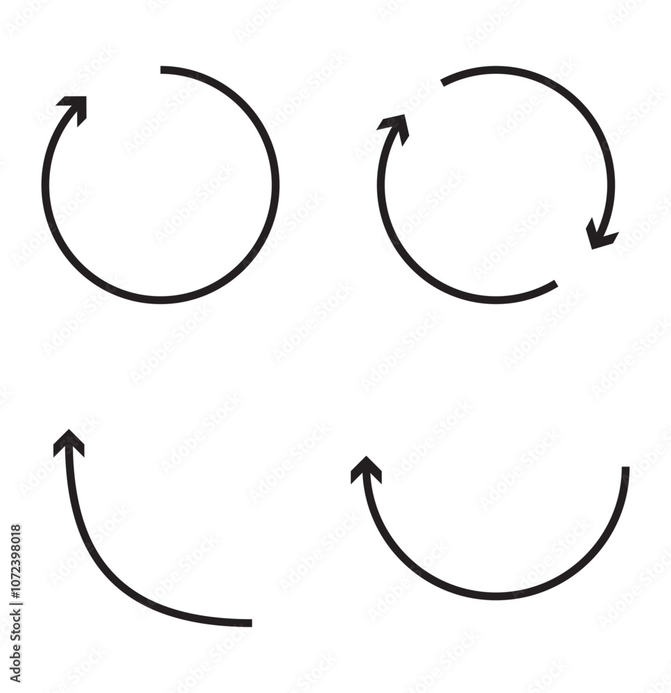 Poster set of circle arrows rotating on white background. refresh, reload, recycle arrow collection. black 