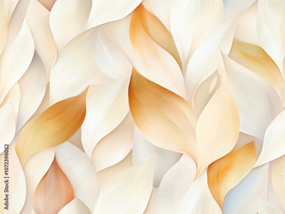 Aufkleber a soft and elegant abstract design featuring flowing leaves in shades of cream, white, and gold, cre