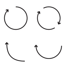 Set of circle arrows rotating on white background. Refresh, reload, recycle arrow collection. Black circle arrows. Black curve arrow. semicircle arrow icon .