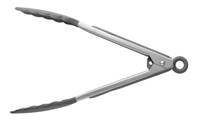 Serving kitchen tongs. Food tongs for grill. Metal, silicone. Isolated object on a transparent background