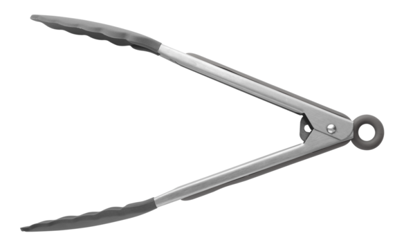 Serving kitchen tongs. Food tongs for grill. Metal, silicone. Isolated object on a transparent background