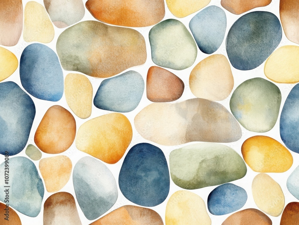 Aufkleber a vibrant watercolor pattern featuring an array of stones in various colors and shapes, perfect for 