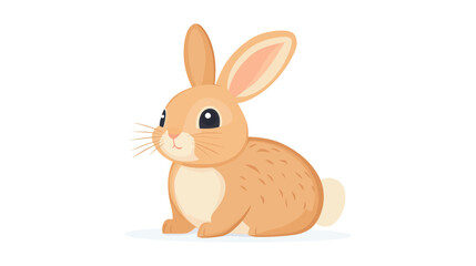 Obraz premium Rabbit is sitting on a white background. It has a pink nose and is smiling. Flat vector illustration isolated.