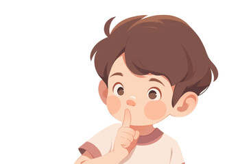 Boy with brown hair and brown eyes is looking at the camera. He is holding his nose. Flat vector illustration isolated.